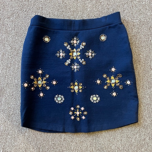 H&M BLUE SKIRT EMBELLISHED BEADED SIZE SMALL - Picture 2 of 3